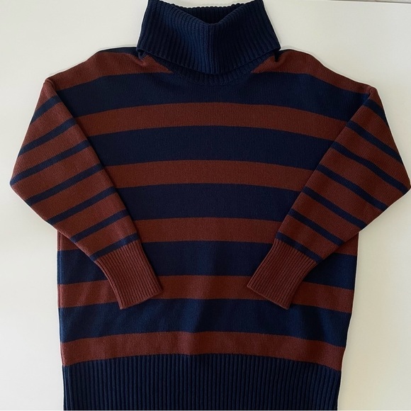 Madewell Engelhart Striped Turtleneck Wool Cotton Blend Sweater Brown Navy XS - Picture 11 of 13